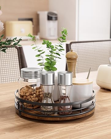 9.1'' Wood Lazy Susan Turntable Organizer for Cabinet, 2 Tier Lazy Susan Spice Rack Organizer for Kitchen, Table Top, Countertop, Pantry, Medicine Organizer