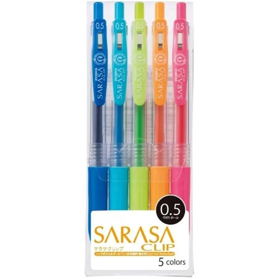 Sarasa Movable Clip Gel Ball Pen, 0.5 mm Tip, 5-Color Set (JJ15-5CA)