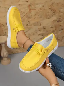 Fashion Simple Plain Color Slip-On Canvas Shoes for Women, Comfortable Anti-Slip Thick Sole Loafers, Breathable Casual Daily Wear
