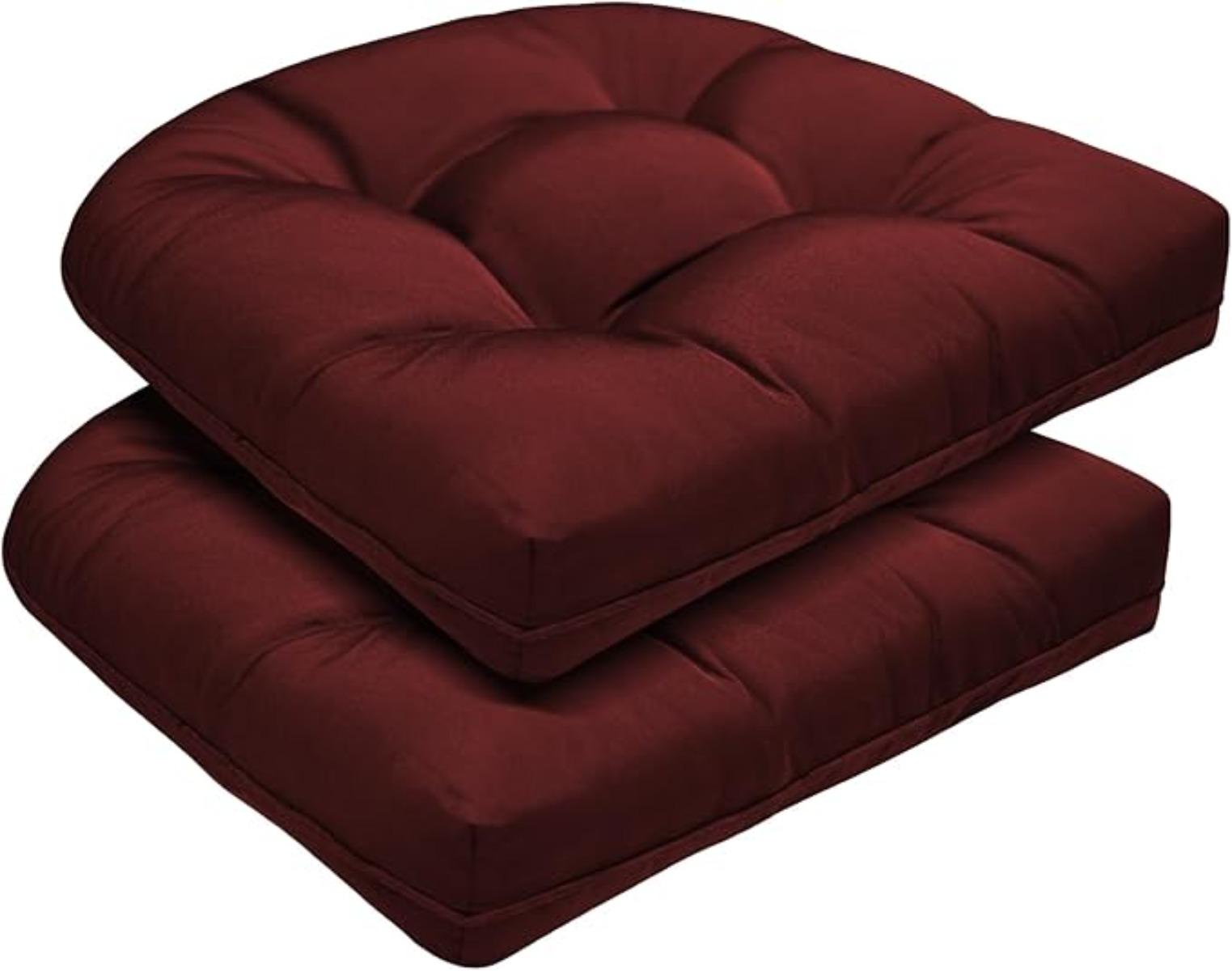 Patio Chair Cushions Set of 2 for Outdoor Funiture,Weather and Fade Resistant Outdoor Chair Pads, 19"x19" Tufted Memory Foam Patio Seat Cushion (2, Red)