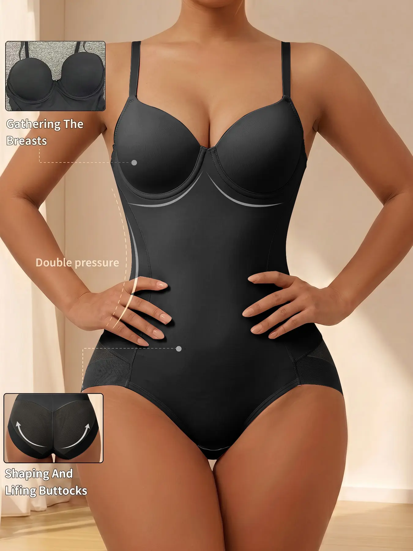 One-piece elastic shapewear bodysuit for slimming and waist shaping, breathable and comfortable without traces, with snap buttons, mesh fabric keeps it airy and not stuffy, suitable for daily life and exercise