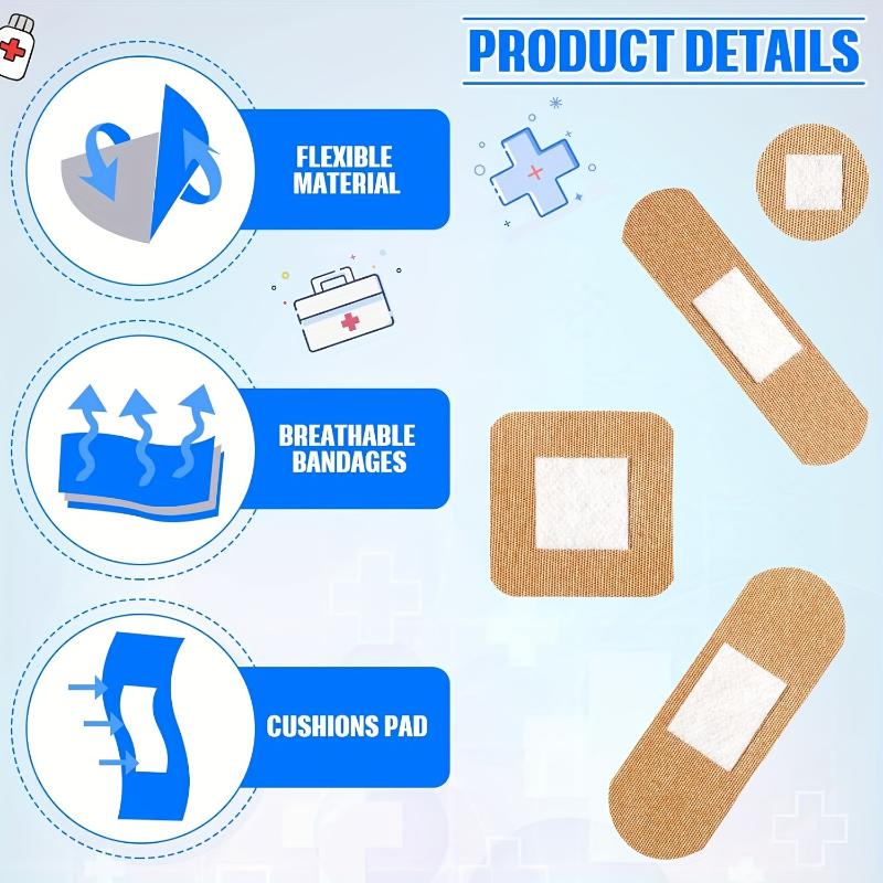 100/200pcs Flexible Fabric Adhesive Bandages Bulk Assorted Bandages Breathable Bandages Fingertip Bandages for Finger Wound Family First Aid Skin Wrap (4 Styles)