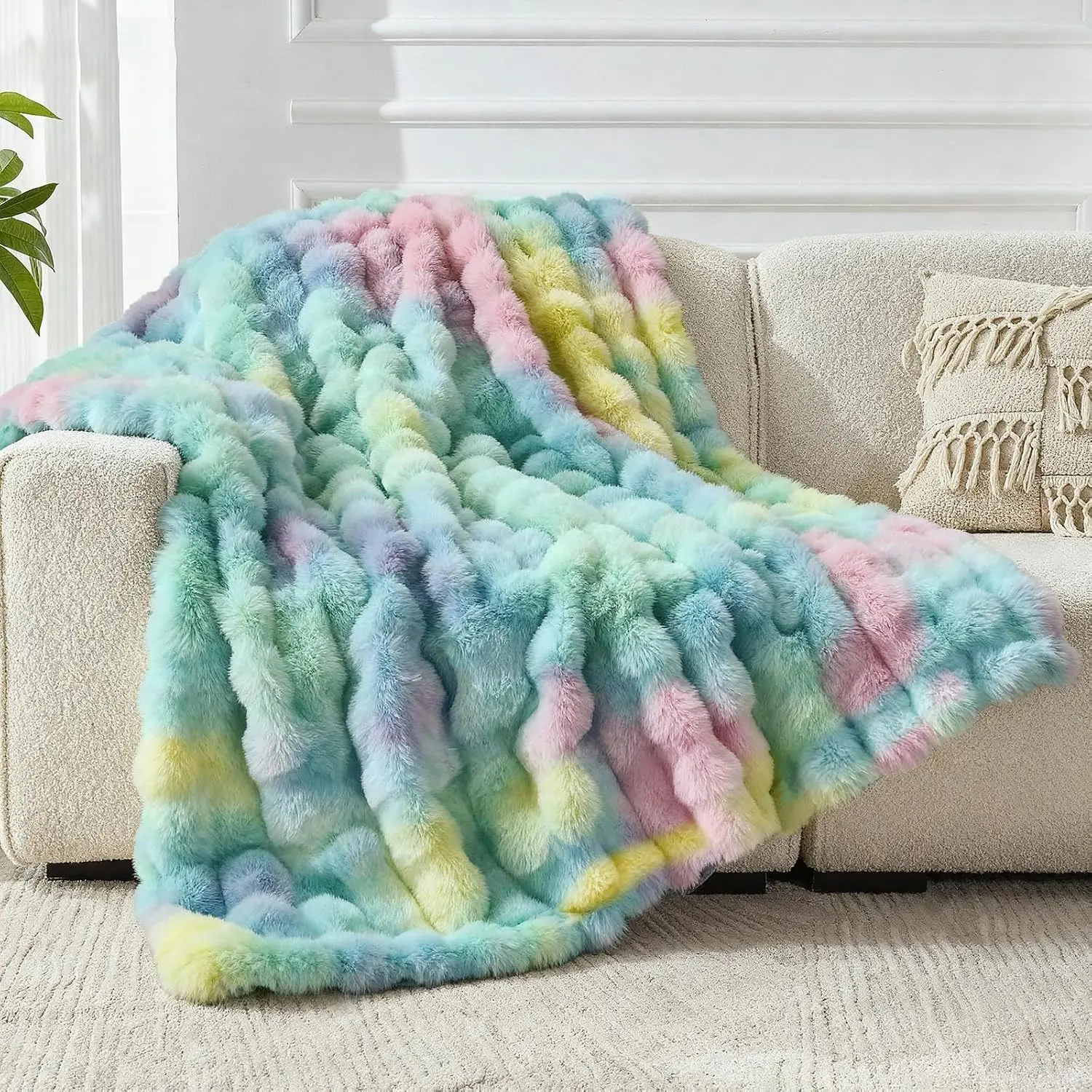 Faux  Throw Blanket for Couch, 1000 GSM Cozy Fuzzy  Soft Plush Thick Bubble Sherpa Blanket for Sofa Bedroom Living Room,  Day Birthday Gifts for Women  Decor