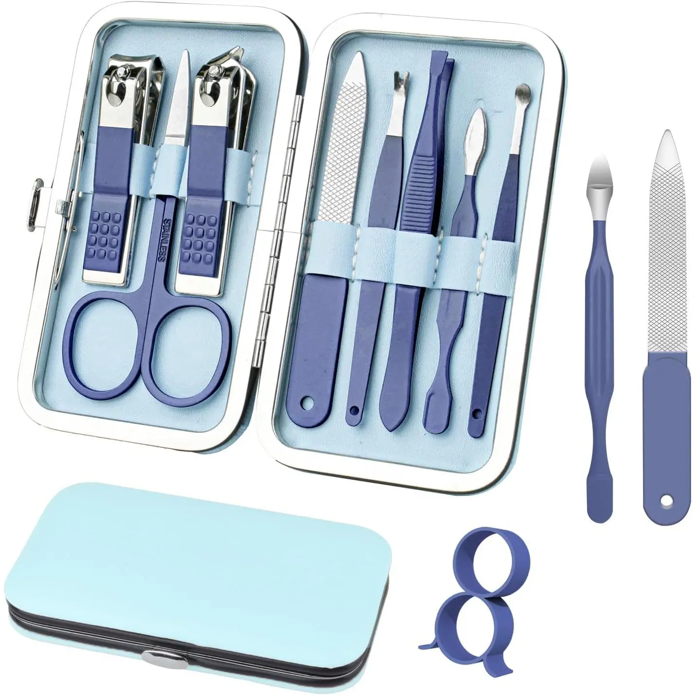 Manicure Set 8 in 1 Nail Clipper Set,Nail Clippers,Fingernail & Toenail Clippers,Manicure Tools,Pedicure Tools,Suitable for Travel Manicure Kit,Nail Set Kit with Everything Profe (Blue)