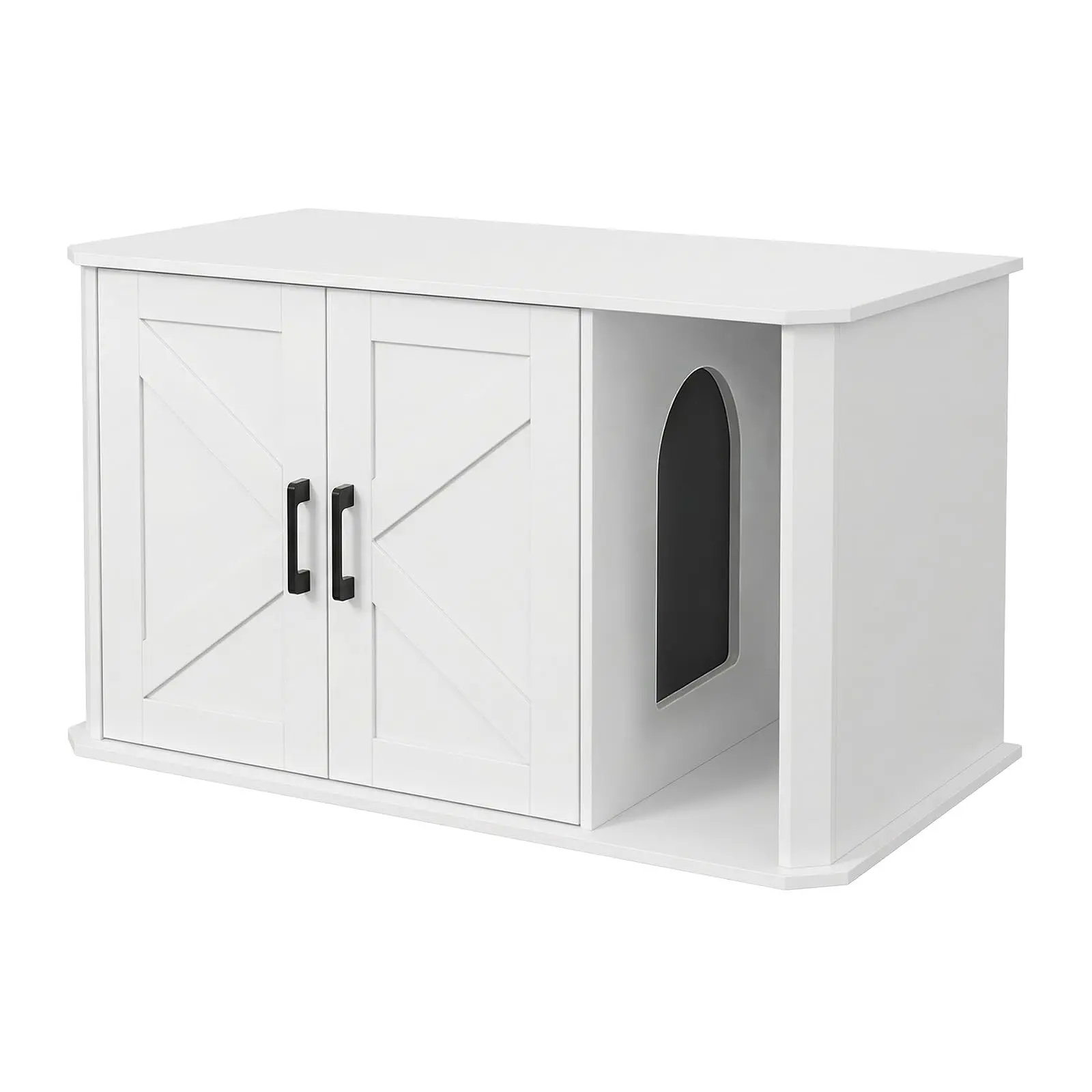 Garvee Hidden Cat Litter Box Enclosure Furniture, Wooden Cat Washroom Cabinet with Double Doors & Side Entry, Modern Pet House End Table, 33.5" x 19" x 19.5"