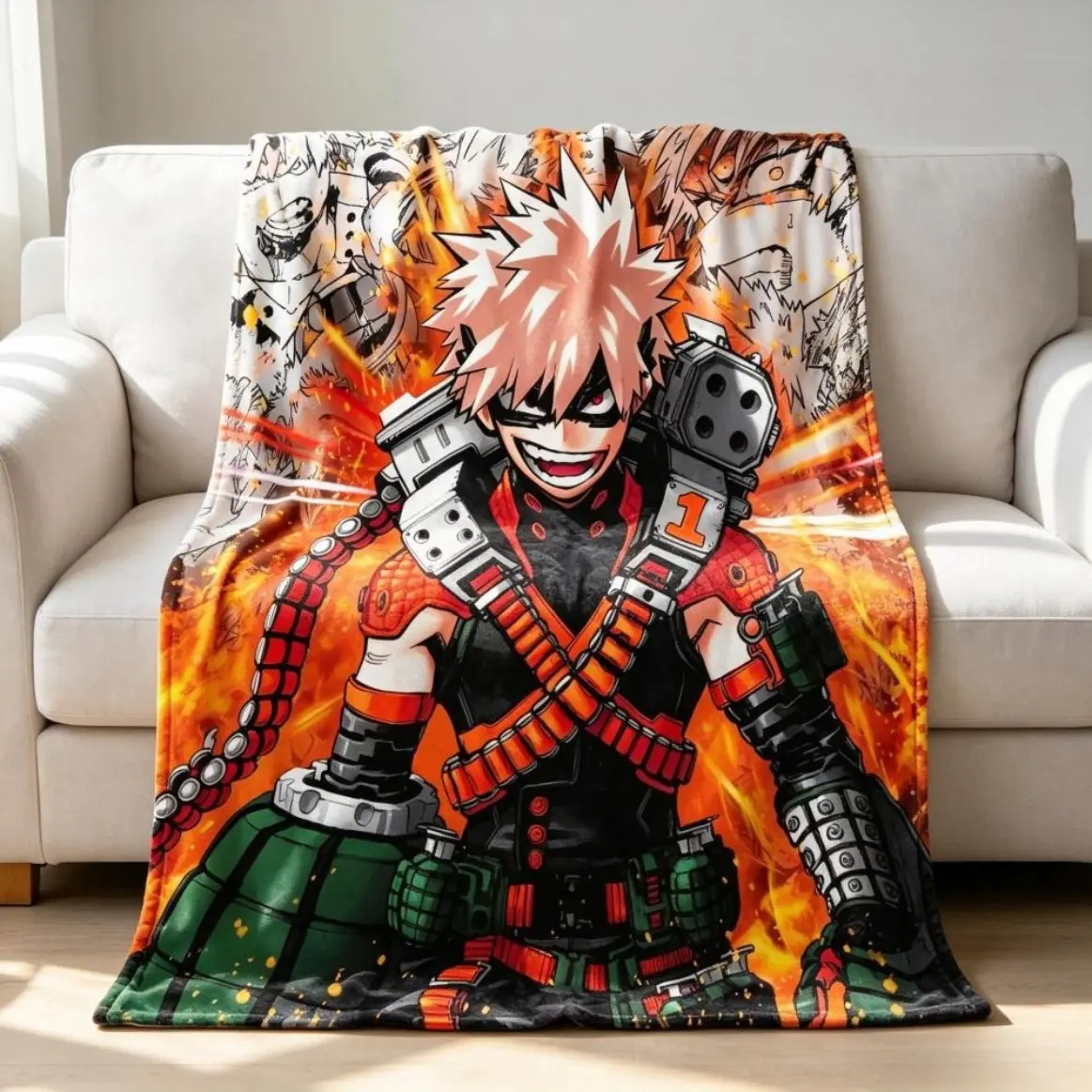My Hero Academia Bakugou Katsuki Flannel Blanket Anime Ultra Soft Plush Throw Cozy Lightweight Blanket For Adults Kids Bedroom Sofa Couch Dorm Room Office Decor Girly Aesthetic Bedding Style Gift For Fans