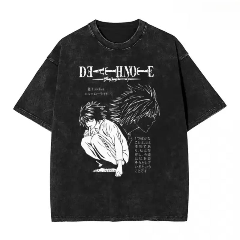 L Death Note Graphic T-Shirt Vintage Anime Manga Tee Unisex Gothic Grunge Y2K Emo Scene Cotton Short Sleeve Casual Streetwear Top Gifts for Men and Women