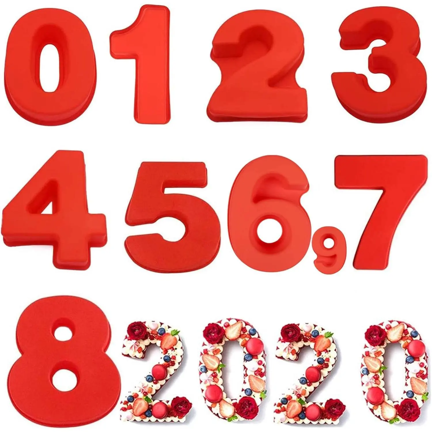 9 Pieces 10 Inch Large Size Number Silicone Moulds Baking Forms Cake Pan