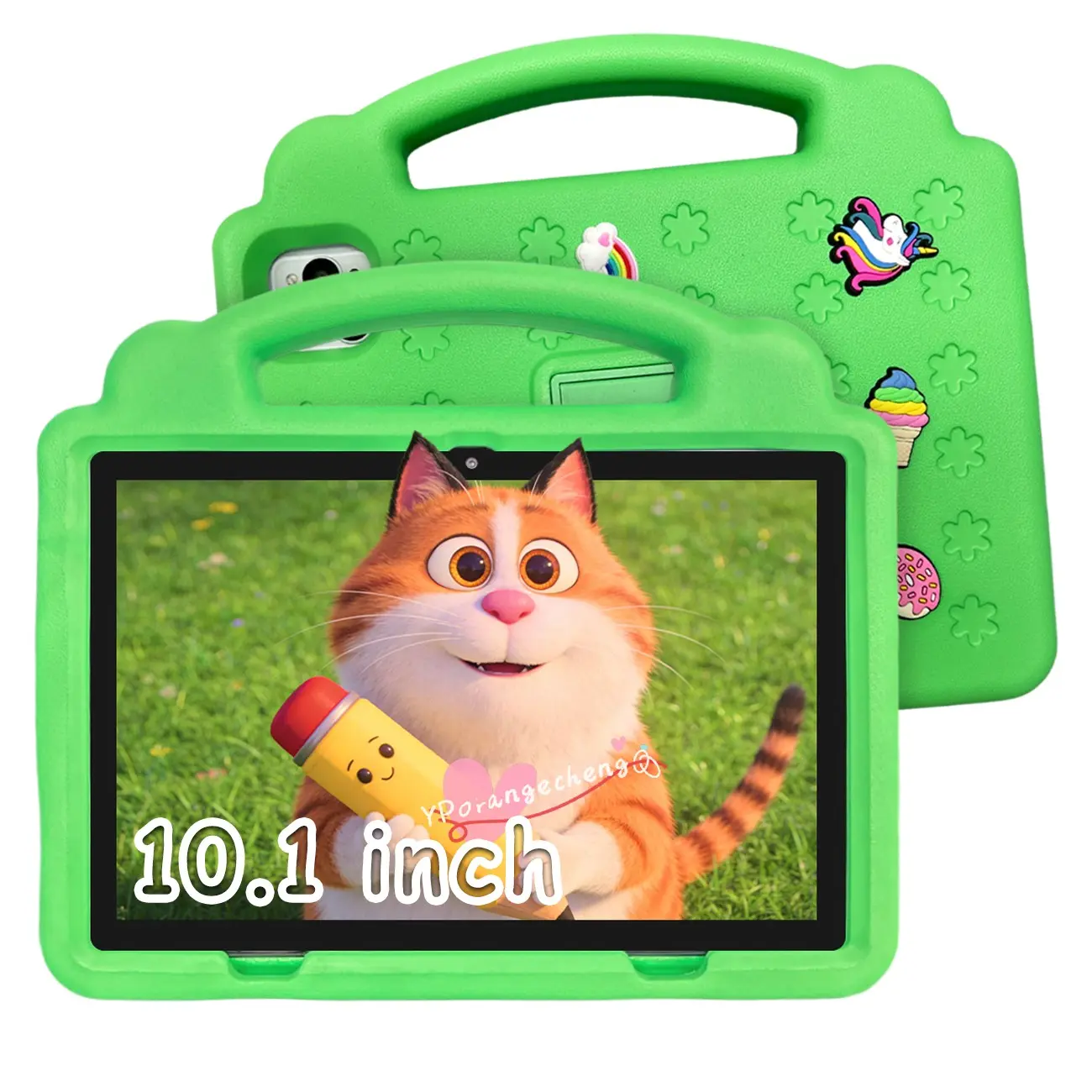10.1-inch kids learning pad, 64GB storage, remote parental monitoring, 5G fast WiFi & Bluetooth, learning games, silicone shockproof case with stand, pink/blue/green, good for gift or self-use, holiday favorite, USB charging cable included, No power adapt