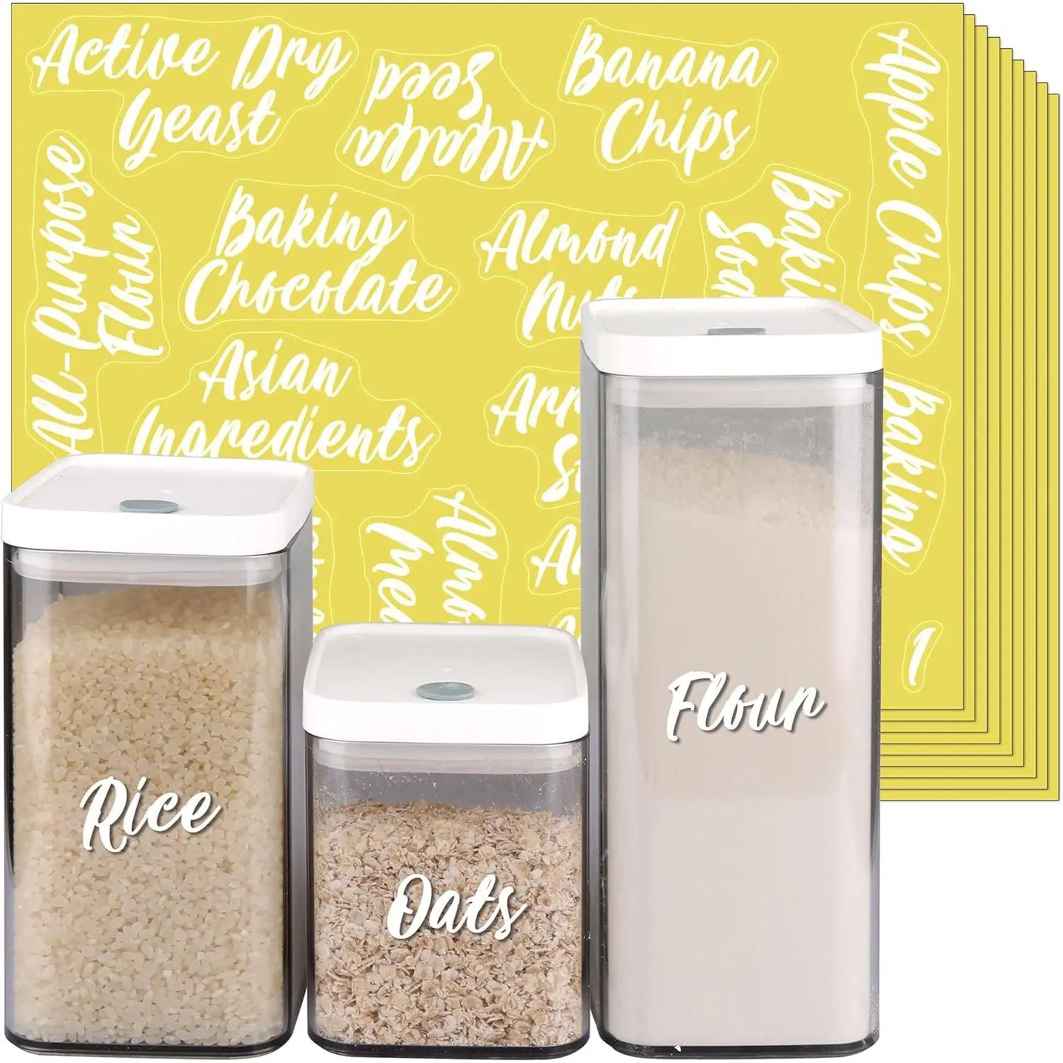 243 White Cursive Pantry Labels Stickers Set for  Containers | Water Resistant Pantry Labels, Kitchen Organization Labels for Storage Containers, Jars, Canisters