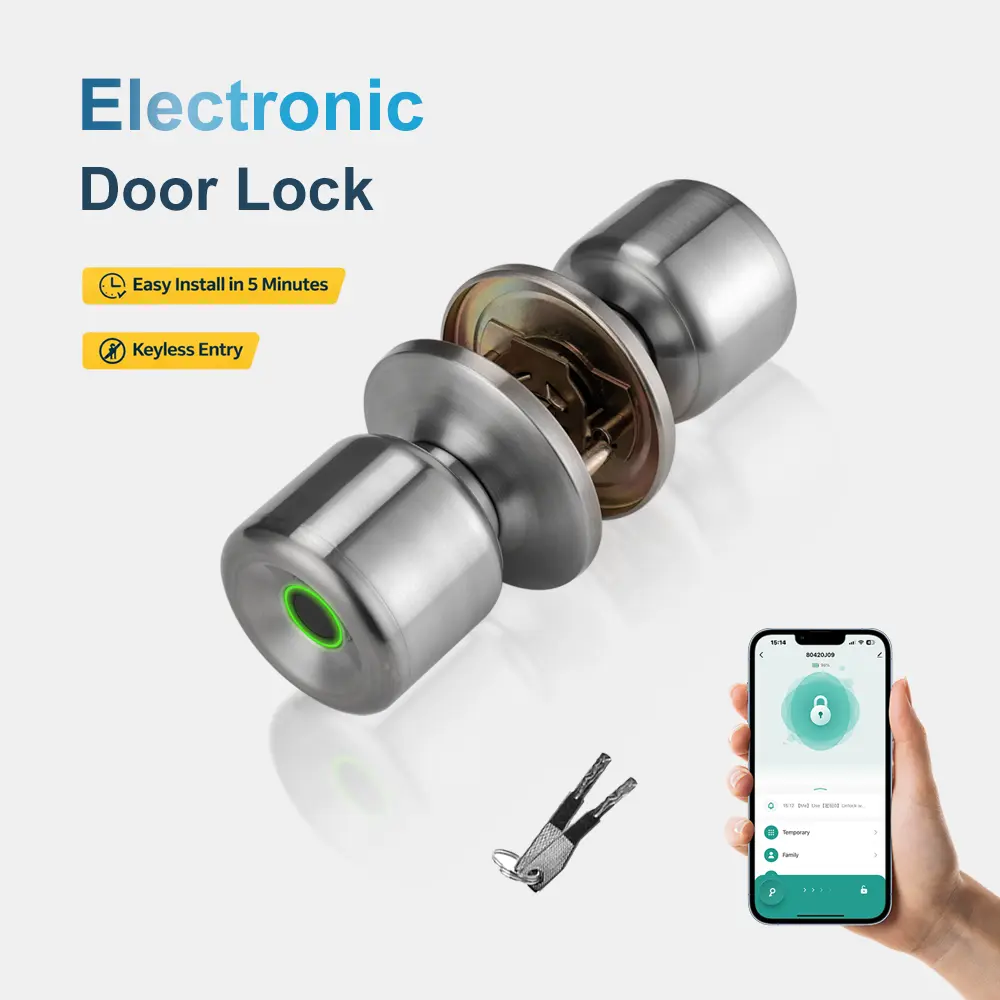 Modern 3-in-1 Keyless Biometric Smart Doorknob - Metal Fingerprint Handle, App Control, Local Data Storage, USB/Battery Power, Electronic Keypad, Auto-Lock, 24/7 Support, Secure Lock for Home, Office (Smart Home Hardware & Security)