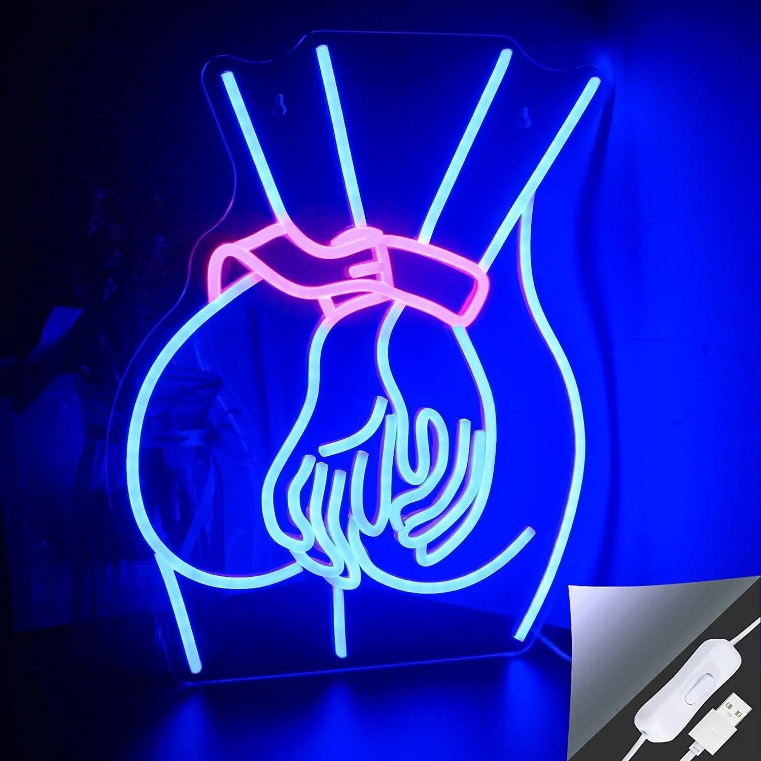 Neon Lady Sign, LED Wall Decor Light, LED Ambient Lighting, USB Powered, Adjustable Blue LED, Ideal for Bedroom, Game Room, Party, Bar, Club, Gift