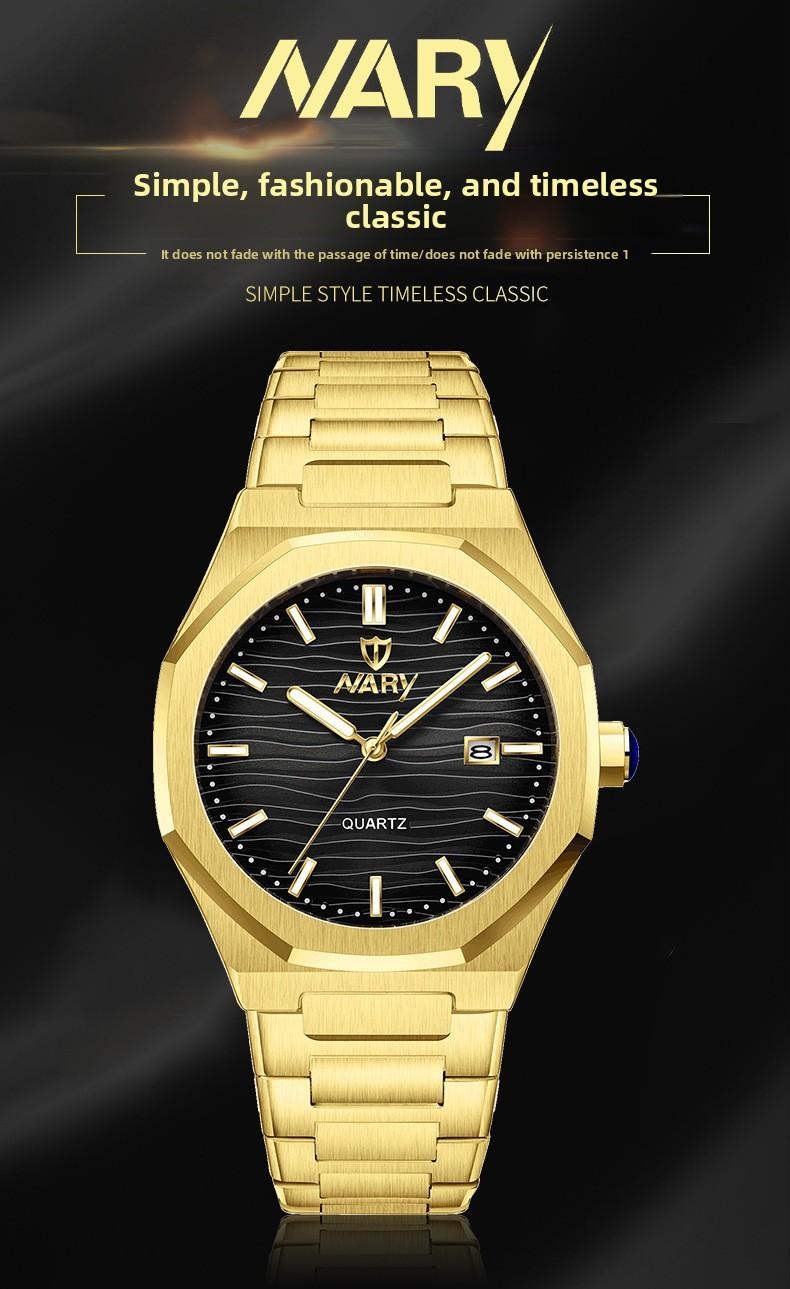 Men's Luxury Gold Octagonal Quartz Watch - Green Textured Dial with Date Display, Stainless Steel Band, Luminous Hands, Business Casual Dress Wristwatch, Perfect Gift for Him