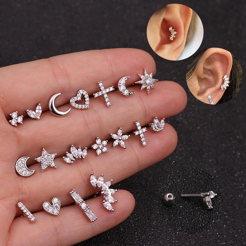16G Gold CZ Internally Threaded Labret Set, 316L Stainless Steel Cartilage Stud Pack, Hypoallergenic Internally Threaded Nose Studs for Women Men