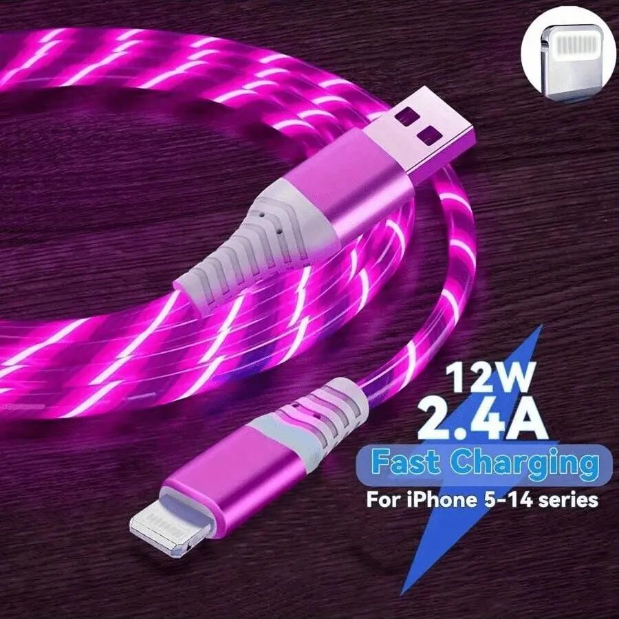 LED Fast Charging Cable, USB to Lightning, Durable Braided Design, Compatible with iPhone 14/13/12/11/10, Ideal for Home Office Travel, Mobile Charging Cable