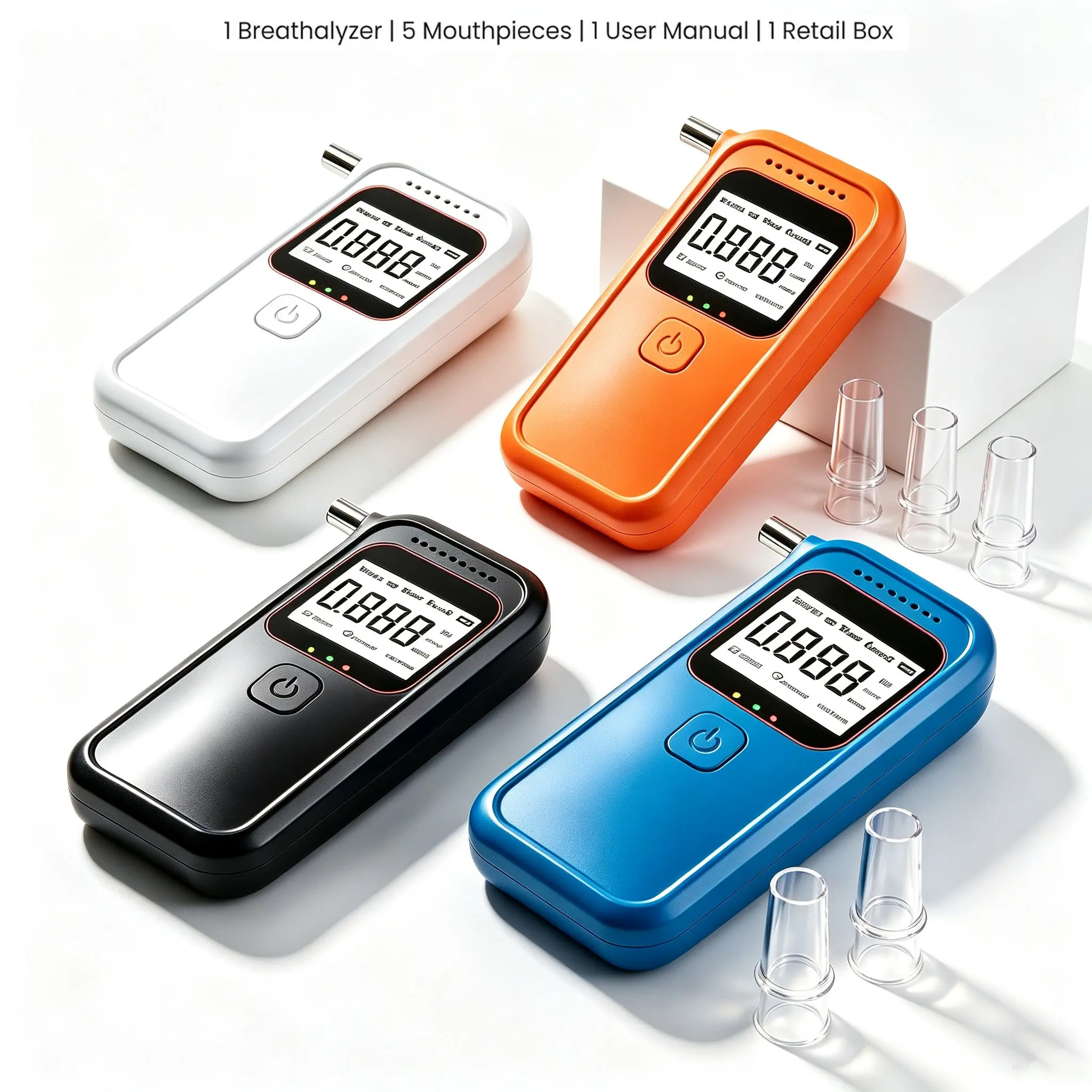 iezcetom Portable Digital Breathalyzer, Personal Alcohol Tester Kit with 5 Replacement Mouthpieces, LCD Display, 3-Color Risk Level Indicator, Ideal for Home Use, Personal Self-Testing, Daily Self-Check, Great Practical Gift for Friends, Family, Husband
