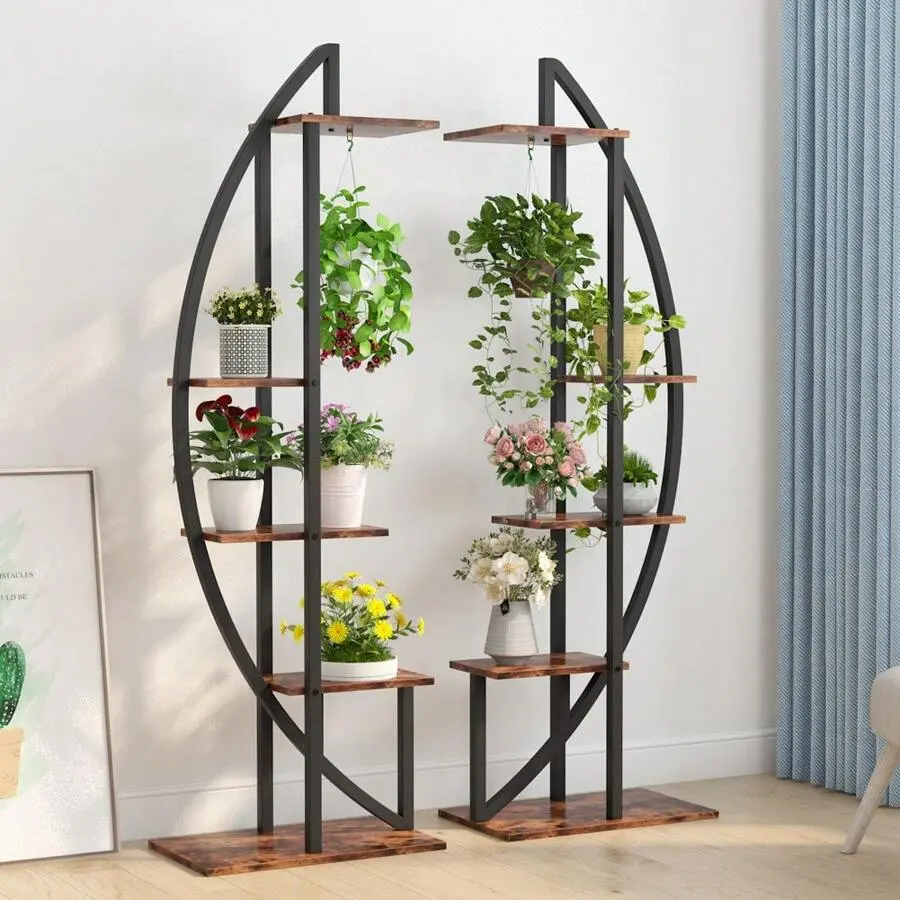 5-Tier Plant Stand Pack Of 2, Multi-Purpose Curved Display Shelf Bonsai Flower Plant Stand Rack Indoor, Or Balcony, Home Use