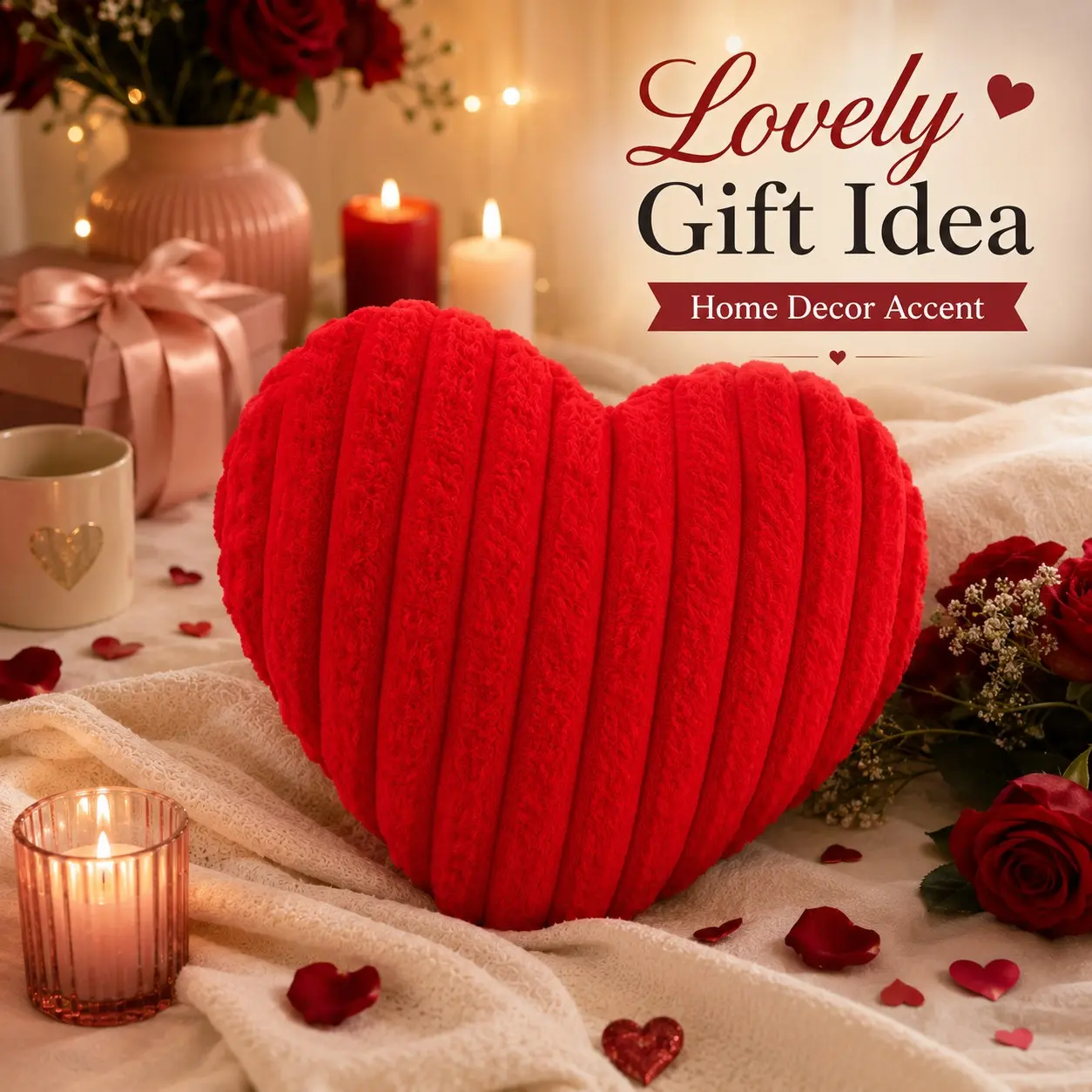 Heart-Shaped Pillowcase, 40x45cm Plaid Pattern, Soft Fuzzy Material, Options, Bedding Essentials, Living Room Bedroom Decor, Valentine's Day Gift