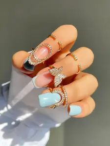New Zircon Inlaid Nail Ring for Women Personalized Detachable Finger Ring Trendy Fashionable Jewelry Accessory