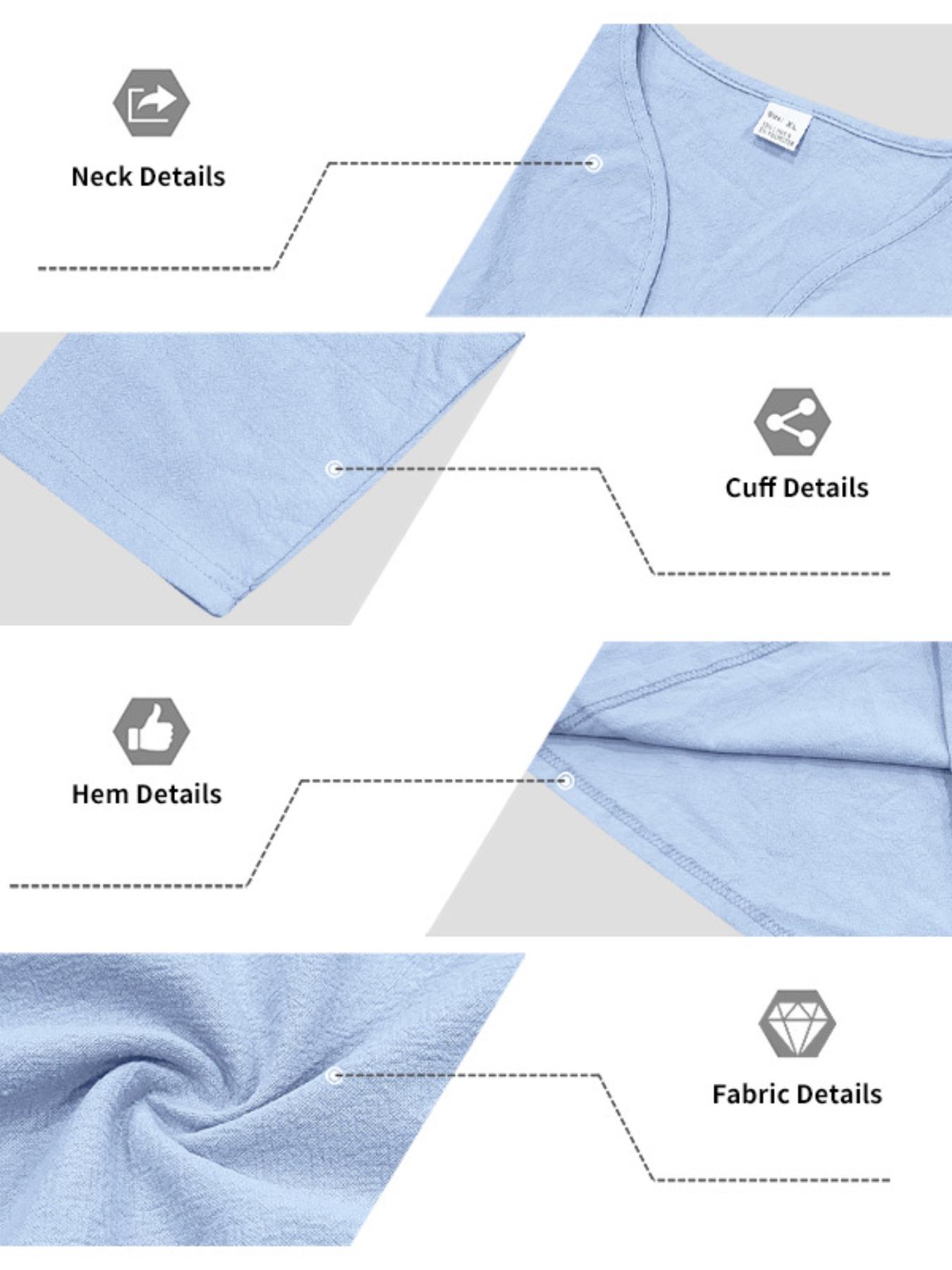 Men's V Neck Linen Shirt Casual Loose Fit Long Sleeve Top, Breathable Thin Fabric for Spring & Fall, Perfect for Beach Vacation