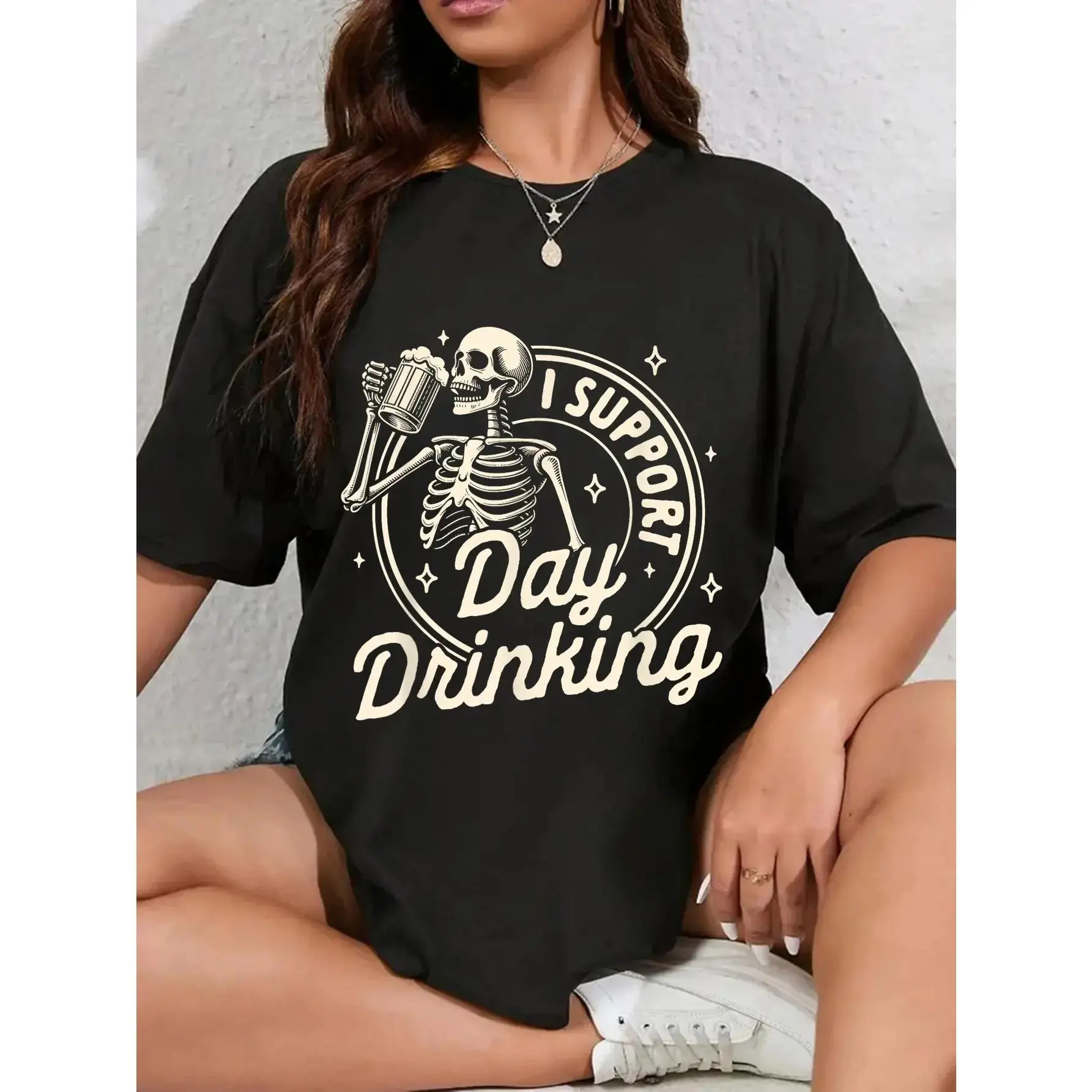 Unisex Beer Lover Drinking Party Skeleton I Support Day Drinking T-Shirt