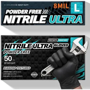 Disposable Gloves, 8Mil Latex &  Free  Resistant Heavy Duty  Safe  Glove Black 50 count