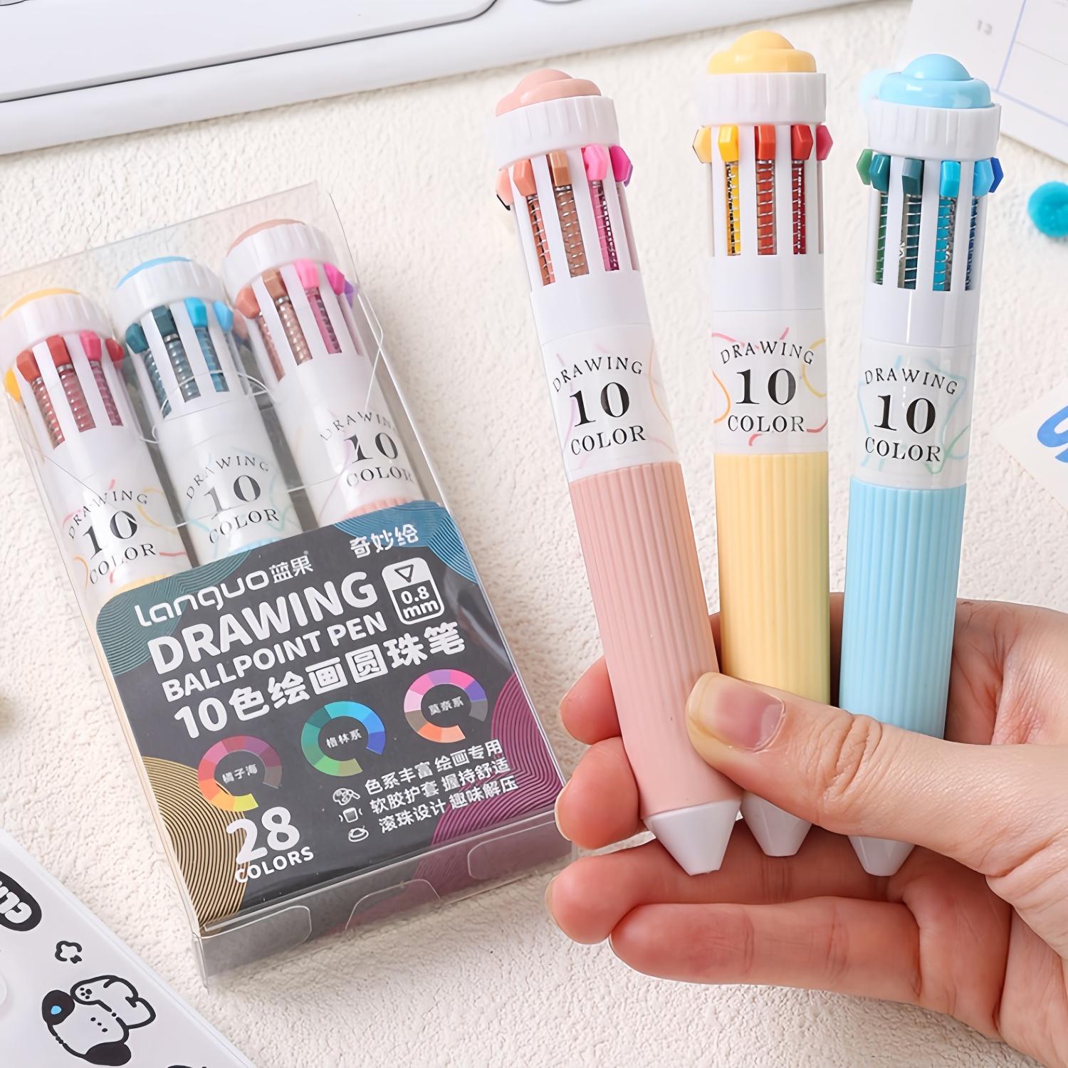 28 Colors Ballpoint Pen Set, 10-in-1 Colored Pens, Fine Point Retractable Ballpoint Pen for Office School Supplies Students Gifts, Colorful Precision Pens, Drawing Pens Set, Art Supplies