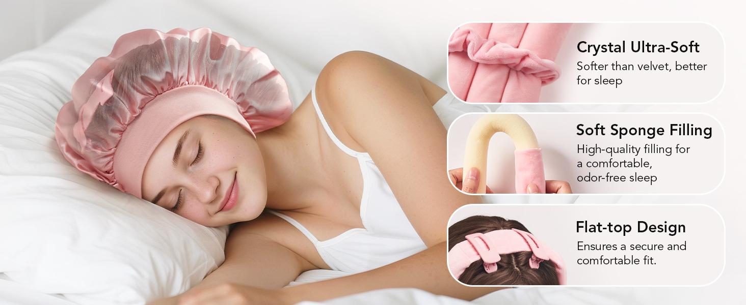Heatless Curls Overnight, 2 Sizes of Soft Hair Rollers for Women with Bonnet to Sleep In, No Heat Hair Curlers Set with Scrunchies and Clips, for Long and Medium Hair (Pink)