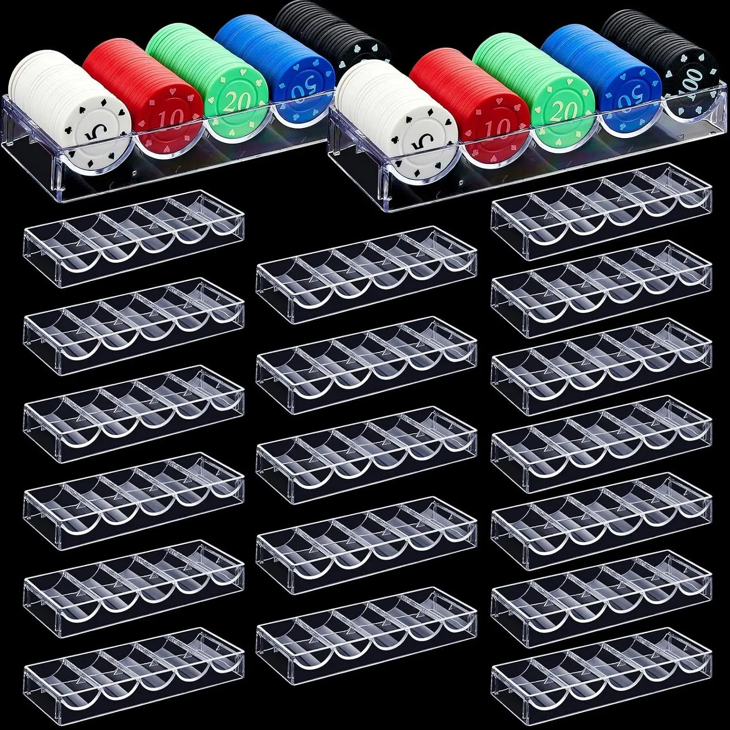10/15/20 Pieces Acrylic Poker Chip Holder Trays, Poker Chip Rack Accessories for Casino Game, Each Holds 100 Chips