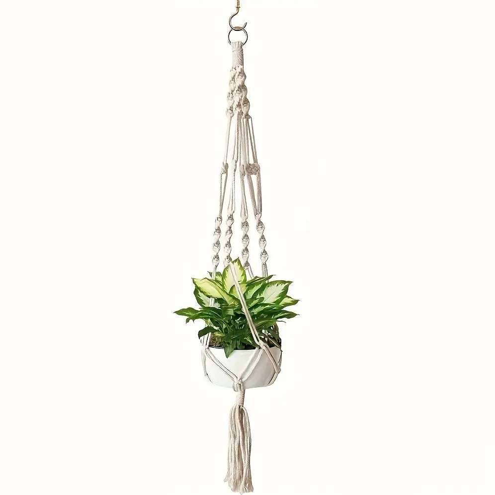 1pc Bohemian Hanging Planter Baskets, Wind Chime Style Macrame Plants Hanger with Tassels, Durable Woven Rope Flower Pot Crochet Plant Holders for Bedroom, Living Room, Garden