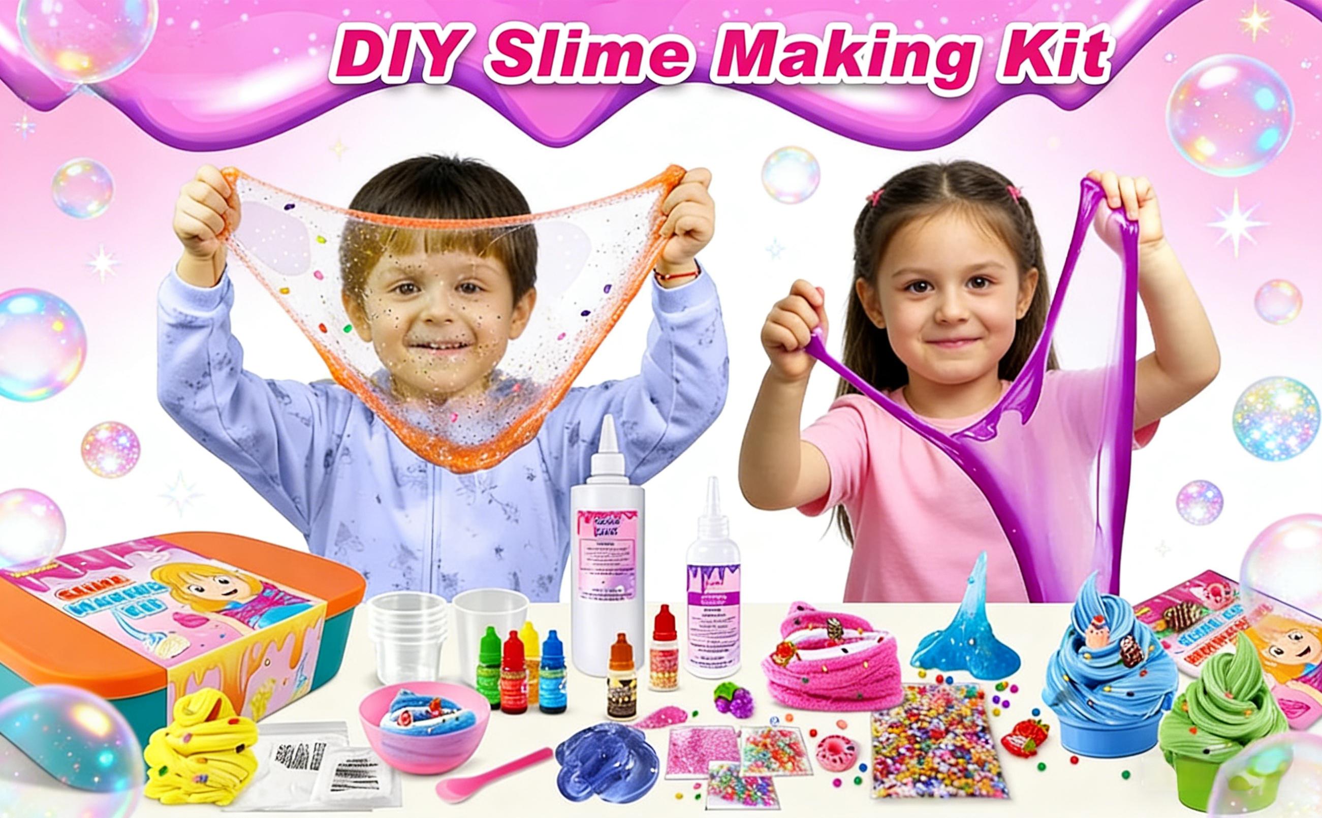 Ice Cream DIY Slime Kit for Girls, Glimmer Crunchy, Confetti Slime Making Kit for Girls, Butter, Foam, Cloud Slime with Add-ins, Foam Balls, Charms, Party Favors Gift Toys for Kids 3-12