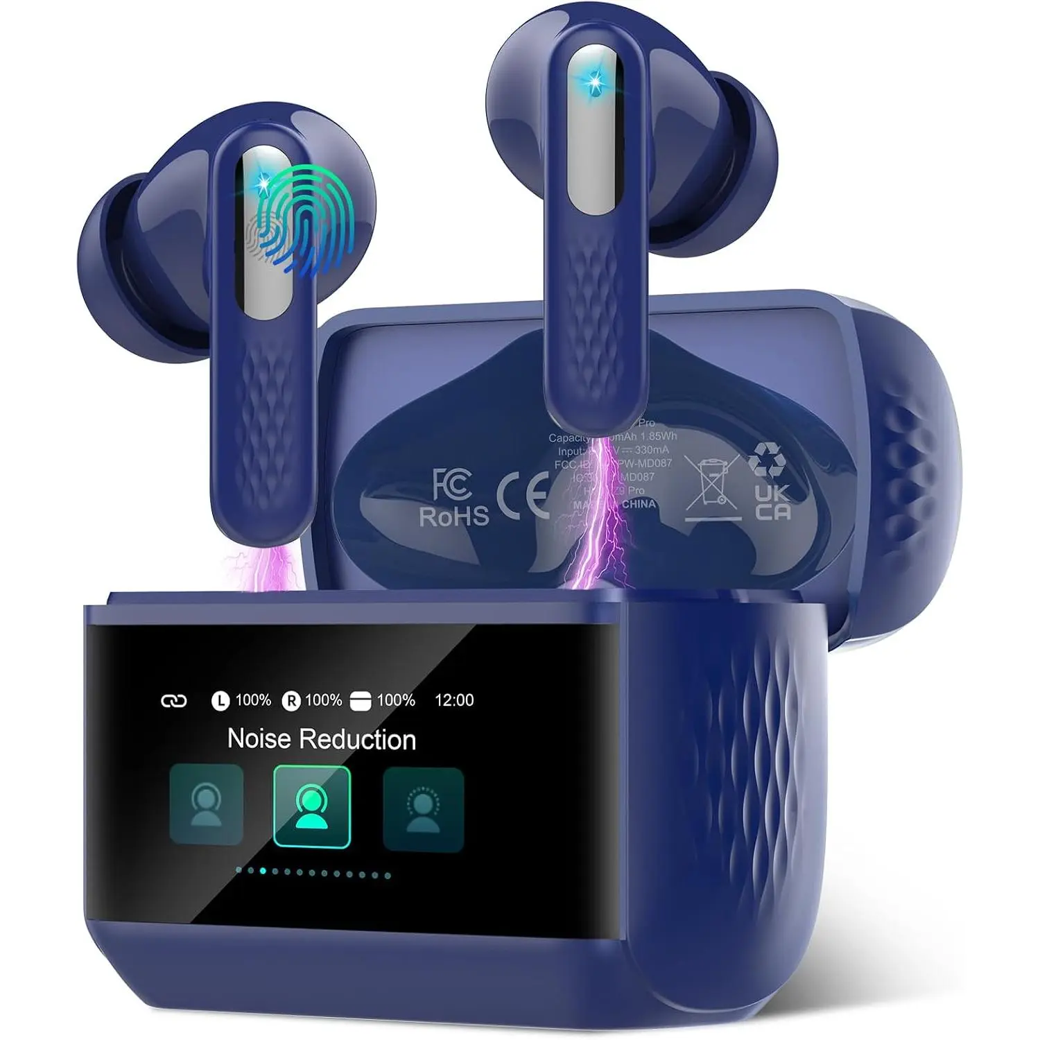 Wireless Earbuds with Touch Screen, Bluetooth 5.4 Headphones, ANC/ENC Noise Cancelling, 48H HiFi Stereo Bluetooth Ear Buds with 5 EQ Modes, Transparency Mode, IPX7 Earphones, Blue