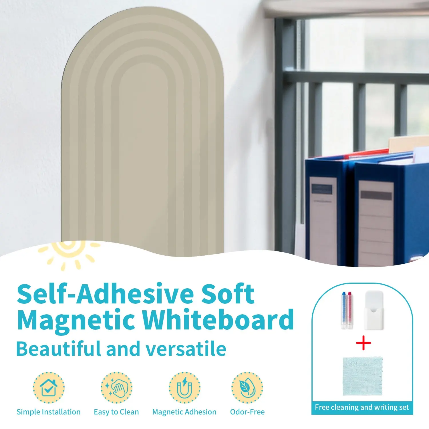Concentric Arch Self-Adhesive Soft Magnetic Whiteboard, Matte Erasable Film, Smooth Writing, Easy Cleaning, Ideal for Office or Study Space