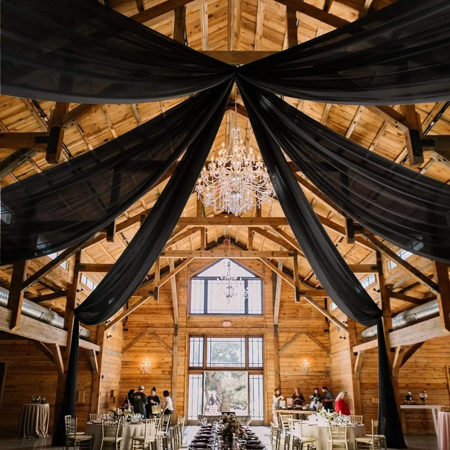 6 Panels Black Ceiling Drapes for Wedding Ceiling Drapes 5ftx10ft Wedding Arch Draping Sheer Curtains Voile Chiffon Drapery Draping Wedding Ceiling Decorations for Stage Swag