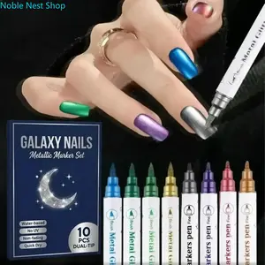 10 Colors Dual Tip 3D Nail Art Marker Pen Set, Metallic Quick Dry Washable DIY Manicure Tools for Women
