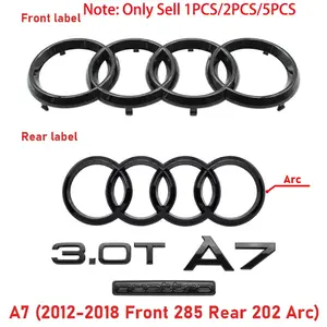 AUDI 4Ring Logo ABS A7 Quattro 3.0T Emblem Letter Stickers Decal Car Hood Front Grill Emblem Rear Trunk Badge Sticker Auto Modification Accessories For Audi A7 2012-2018