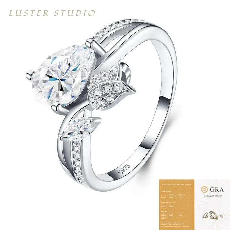 Pear-Cut Moissanite Engagement Ring for Women, Certified D-Color VVS1 Single Stone Solitaire in Premium S925 Silver, Female