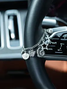 Steering Wheel Decorative Chain, Shell Pearl Butterfly Star Conch Cross Pendant, Car Interior Accessories, Elegant Dashboard Ornament