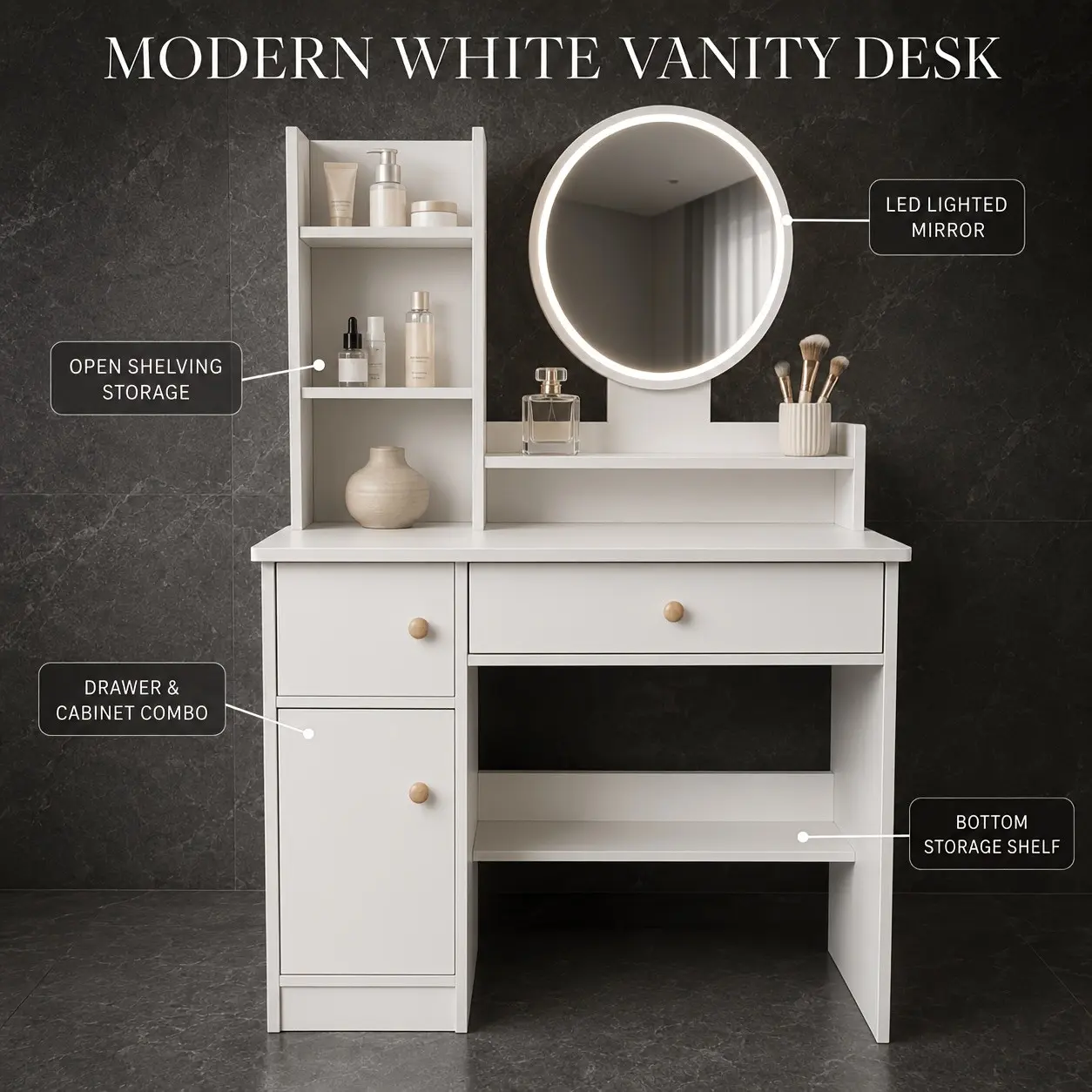Summer Green Plant Room Multi-functional Dressing Table, with Drawers, with Mirror, Multiple Storage Spaces, Room Decoration Props, Shooting Props, Can Used As A Dressing Table, Desk Or Sideboard, Suitable for Small Bedrooms, Guest Rooms