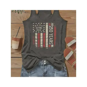 Women's Racerback Tank Top - Sleeveless Polyester-Rayon Fabric, Comfortable Light Summer Patriotic 250 Years American Flag Graphic Vintage 4th of July Independence Day Casual Tunic Tees
