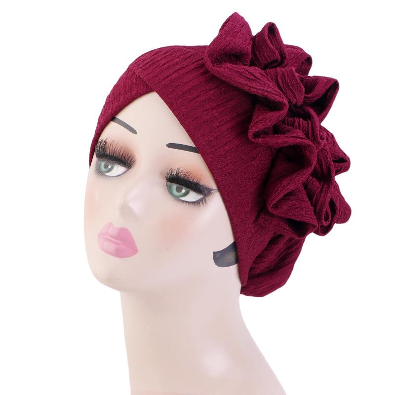 Ruffle Edge Pleated Turban Hat, Elastic Hair Care Bonnet for Women