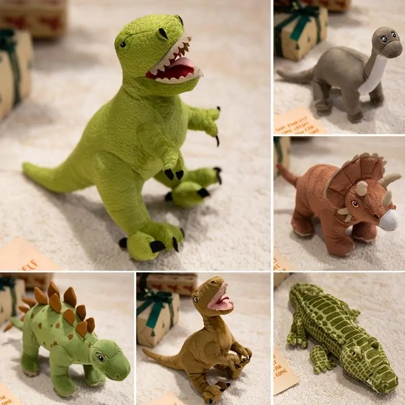 5 Kinds of Dinosaur Plush Toys, Dinosaur Dolls, Tyrannosaurus Rex Triceratops Stegosaurus Brontosaurus Velociraptor Stuffed Plush Animals, Soft Plush Dolls, Toy Pillows, Holiday Birthday Gifts