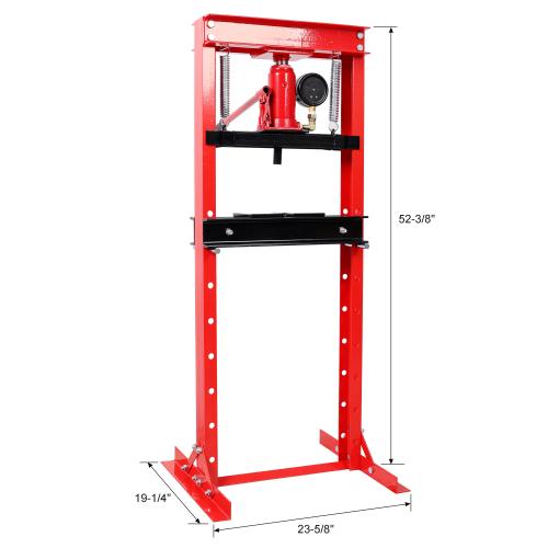 12Ton Bottle Jack Shop Press with Gauge, Bend, Straighten, or Press Parts, Install Bearings, U-Joints, Bushings, Ball Joints, and Pulleys,RED