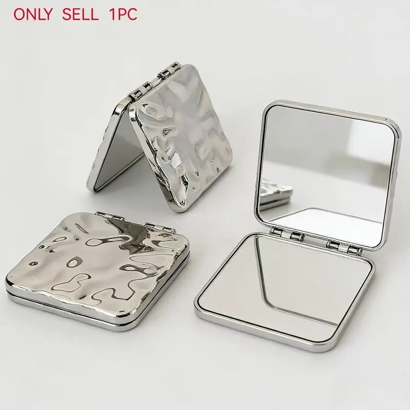 Double-Sided Electroplated Wave Texture Foldable Mirror, Portable Makeup Mirror for Travel, High-Definition, Mini Size, Perfect Gift, Folding Makeup Mirror