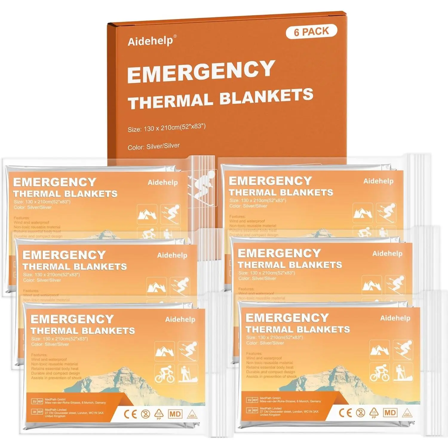 Women's Emergency Survival Gear - 6-Pack Compact Mylar Thermal Insulation Blankets for Camping, Hiking, Rescue