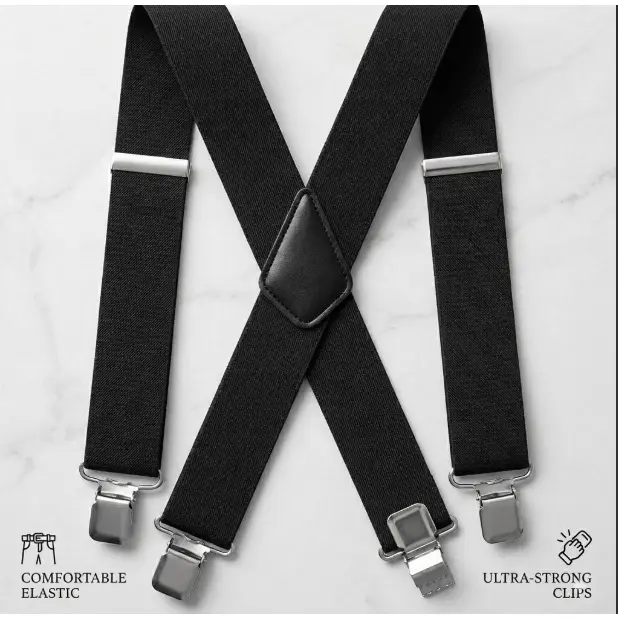 Heavy Duty Men's Suspenders - 2" Extra Wide Adjustable Elastic Work Braces with Sturdy Clips & X-Back Design for Jeans & Trousers