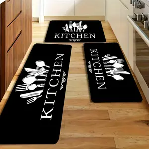 3PCS Kitchen Letter & Cutlery Pattern Rug Set, Easy Clean Decorative Floor Mats for Kitchen, Dining Room, Living Room, Bedroom & Bathroom, Perfect Holiday & Father’s Day Gift