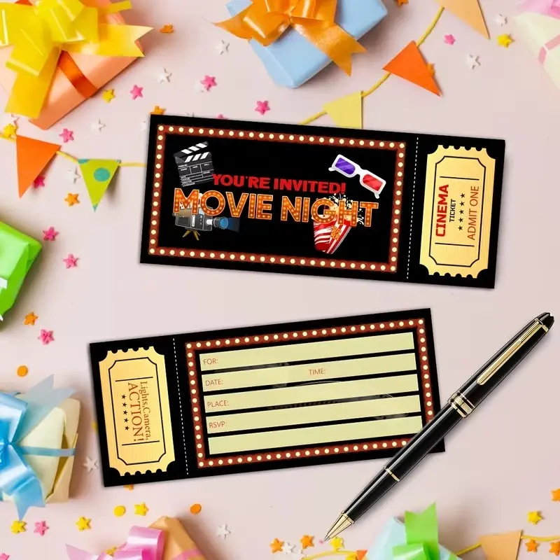 20pcs/15pcs Movie Theme Invitations, Film Night Invitation Cards, Birthday Party Invites, Perfect for Movie Nights and Birthdays