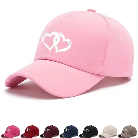 Unisex Heart Print Cartoon Pattern Baseball Cap, Polyester Cap, Double Heart Graphic, Adjustable, Casual Fashion Accessory, Face Covering, Easy to Wear, All Seasons, Sports Leisure Style, Graphic Hats, Fashionable Hats