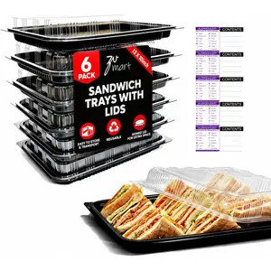 6 Pack Reusable Catering Trays With Lids, 13" Reusable Serving Party Trays for Catering, Buffet, Picnics & Events, Size 13.39 × 9.84 × 2.95 inch